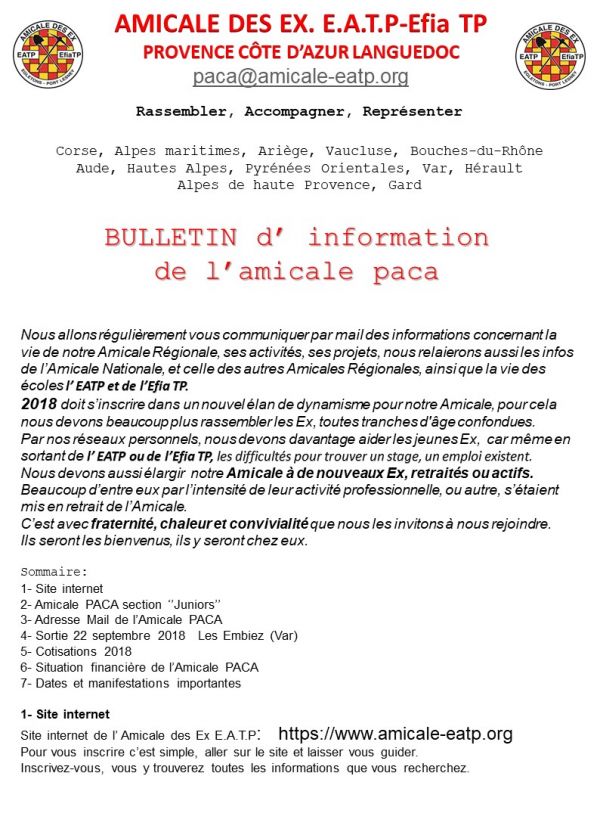 Bulletin d'information n°1 de la région PACA